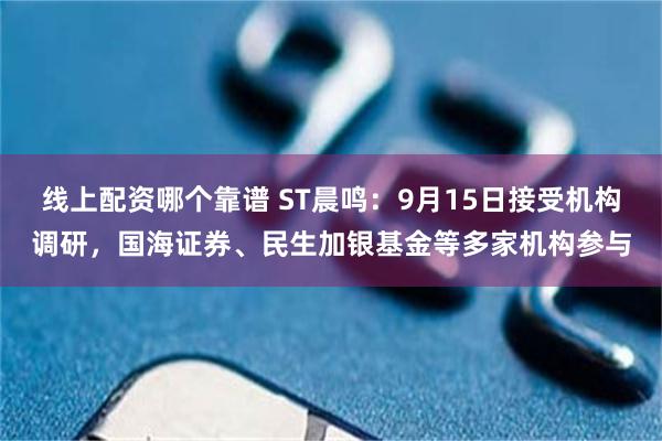 线上配资哪个靠谱 ST晨鸣：9月15日接受机构调研，国海证券、民生加银基金等多家机构参与